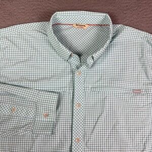 Simms Fishing Shirt Mens 2XL Blue Plaid Long Sleeve Vented Button Front